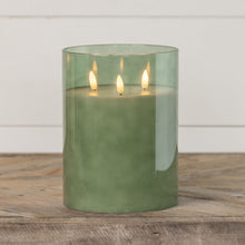 8" Green Glass 3 Wick 3D Flameless Candle Decor