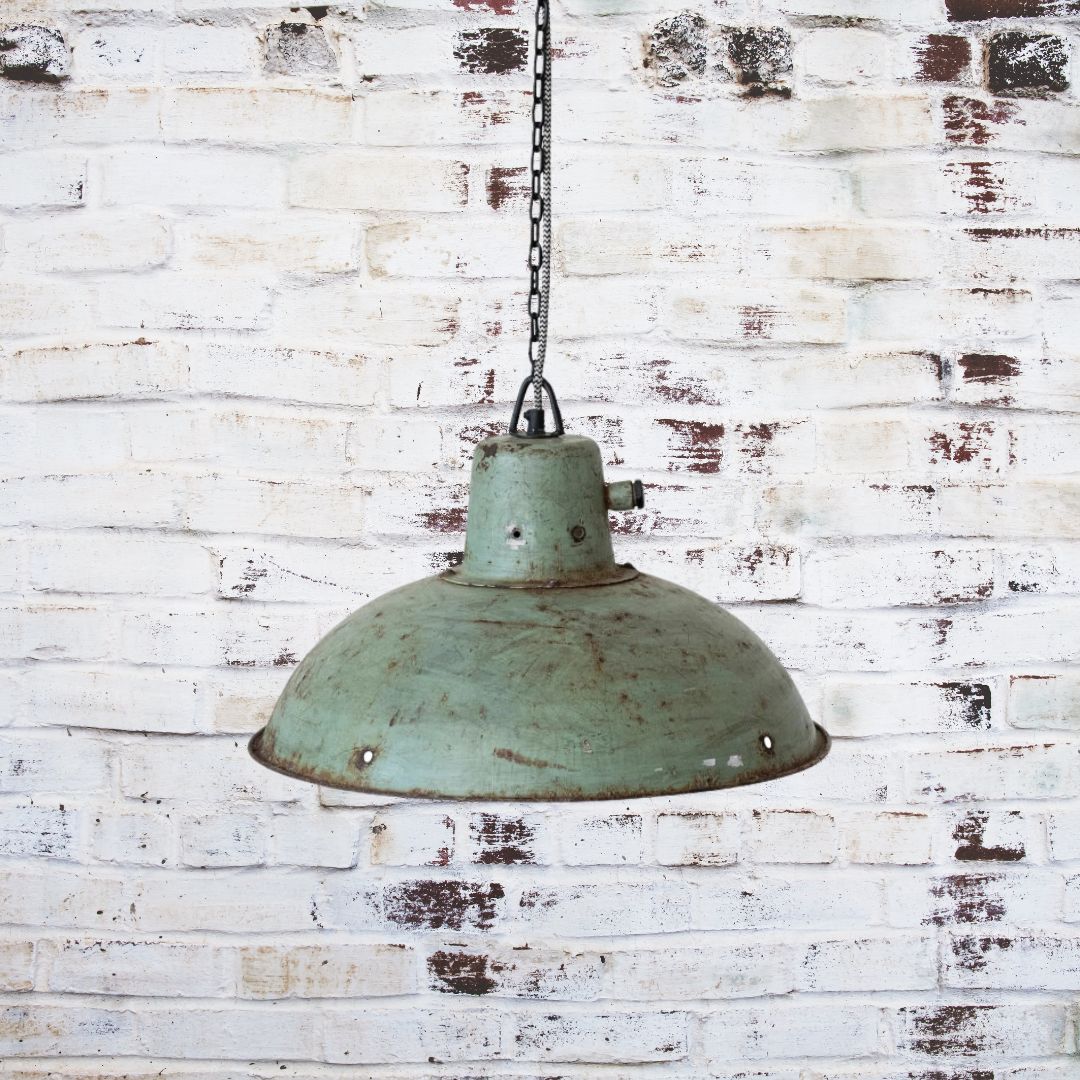 Metal Pendant Light Vintage Distressed Aqua Finish