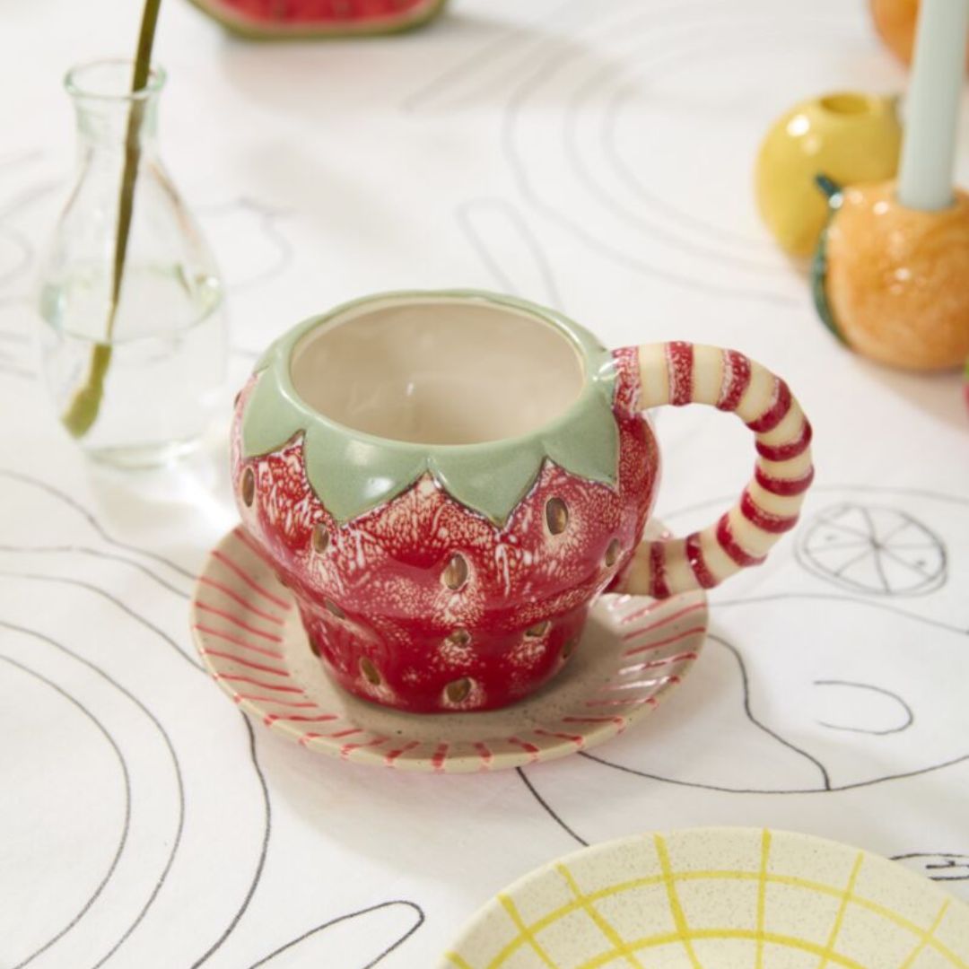 ambiance coffee mugs fruit Fresh Fruit Mug With Saucer – Strawberry
