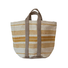 Mustard Jute Tote Bag with Stripes