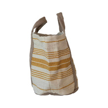 Mustard Jute Tote Bag with Stripes