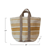 Mustard Jute Tote Bag with Stripes