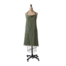 Olive Green Waffle Apron & Crochet Lace Trim