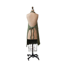 Olive Green Waffle Apron & Crochet Lace Trim