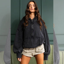 Oversize Fit Washed Pullover Hoodie - Black