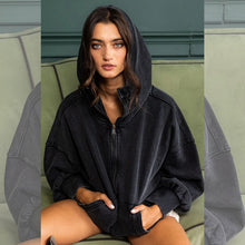 Oversize Fit Washed Pullover Hoodie - Black