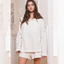 Oversized Solid Raw Edge Detail Long Sleeves Top - White