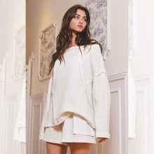 Oversized Solid Raw Edge Detail Long Sleeves Top - White