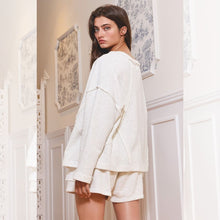 Oversized Solid Raw Edge Detail Long Sleeves Top - White