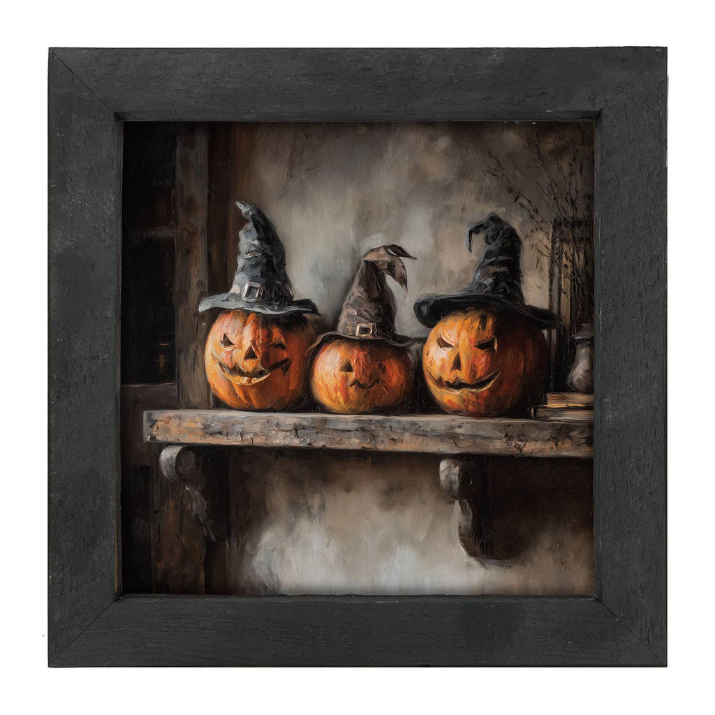 Trio of Jack-o-Lanterns in Witch Hats