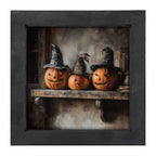Trio of Jack-o-Lanterns in Witch Hats