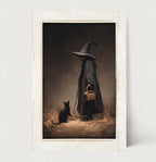 Witch with Black Cat on Path - Vertical Frame