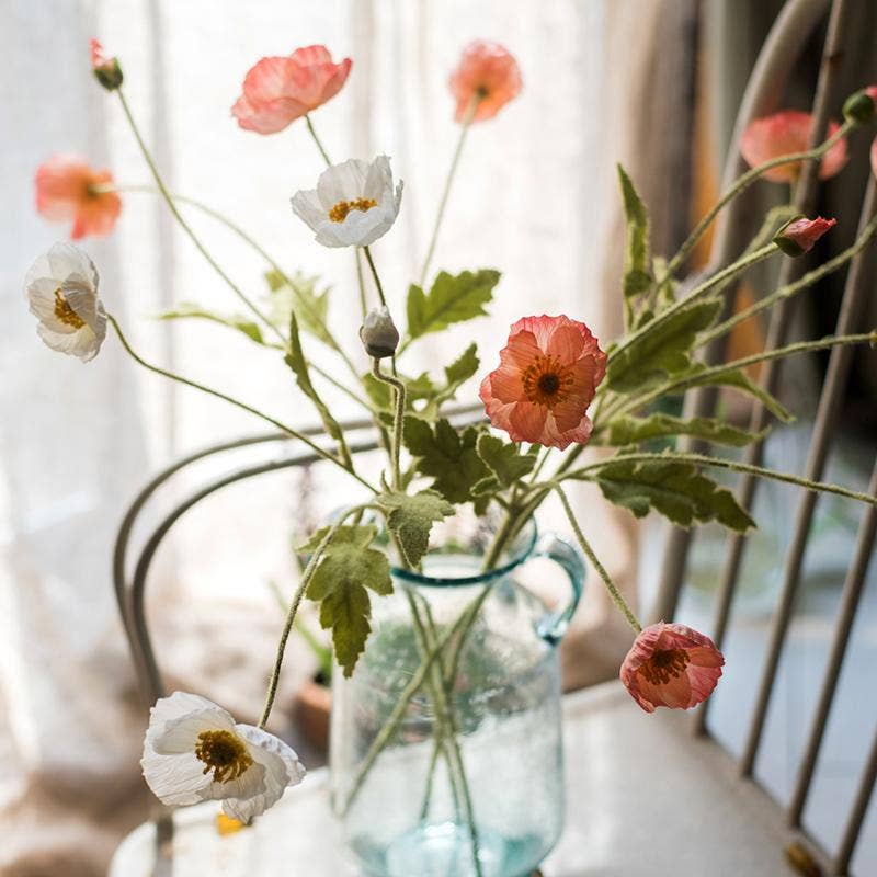 Silk Common Poppy Stem 22"