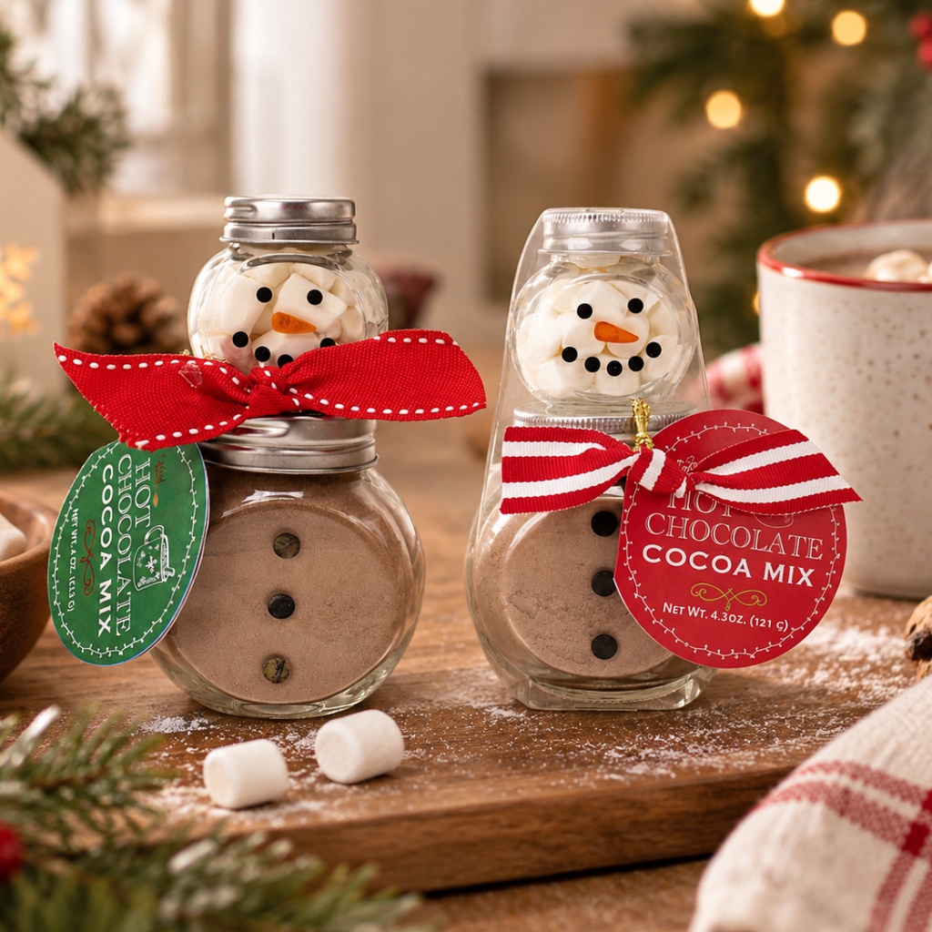Stack Glass Jar Snowman Cocoa S/2
