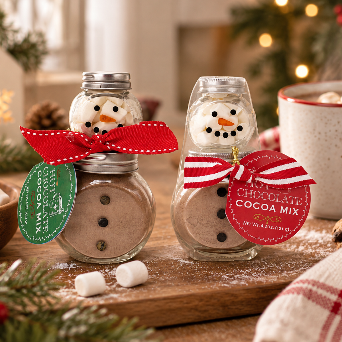 Stack Glass Jar Snowman Cocoa S/2