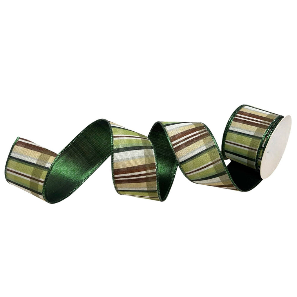 Green Ribbon w/ Brown Plaid 10yd