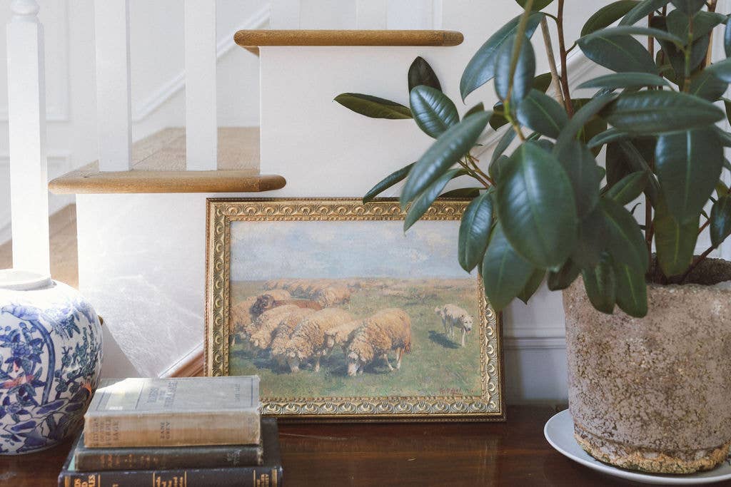 Sheep with Sheep Dog Framed Antique Art