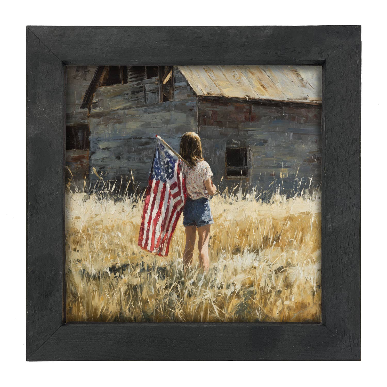 Child With Flag - Girl at Barn