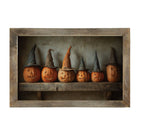Shelf Full of Jack-o-Lanterns in Witch Hats - HF