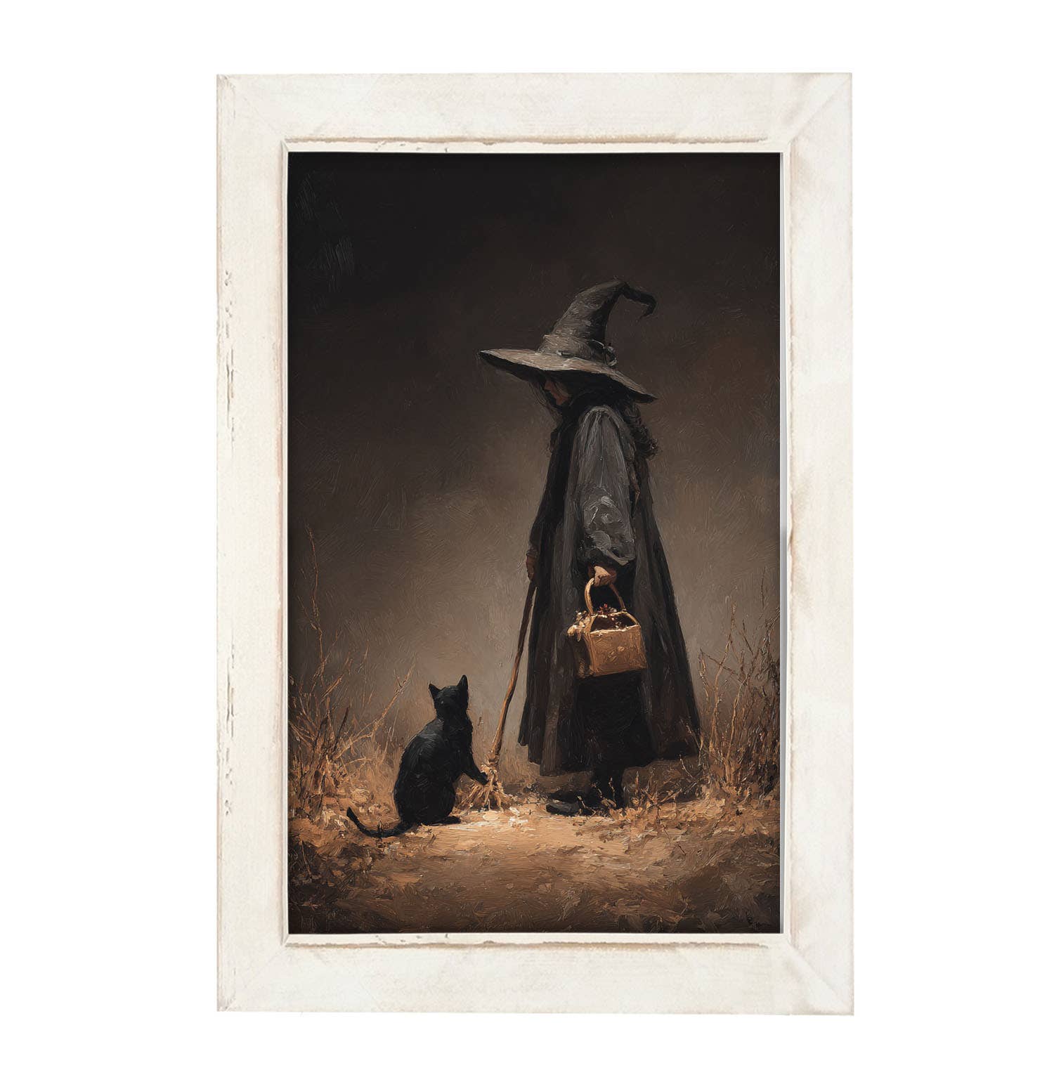 Witch with Black Cat on Path - Vertical Frame