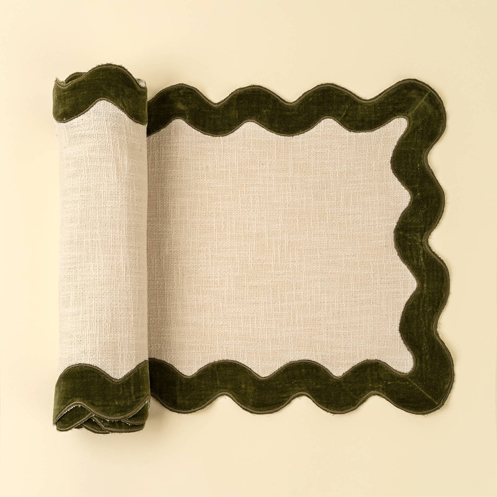 Moss Velvet Scallop Runner 108"