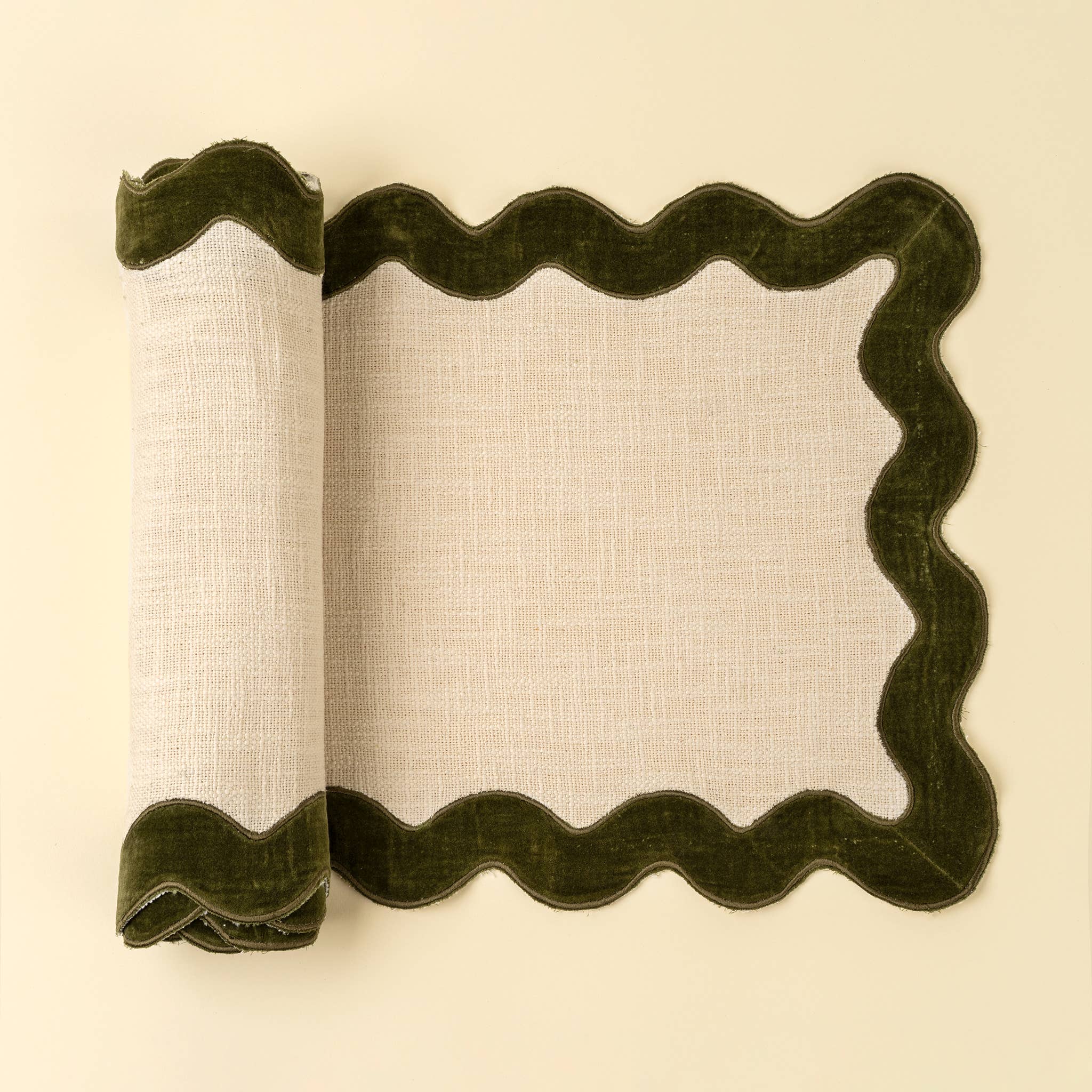 Moss Velvet Scallop Runner 108"