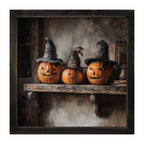 Trio of Jack-o-Lanterns in Witch Hats