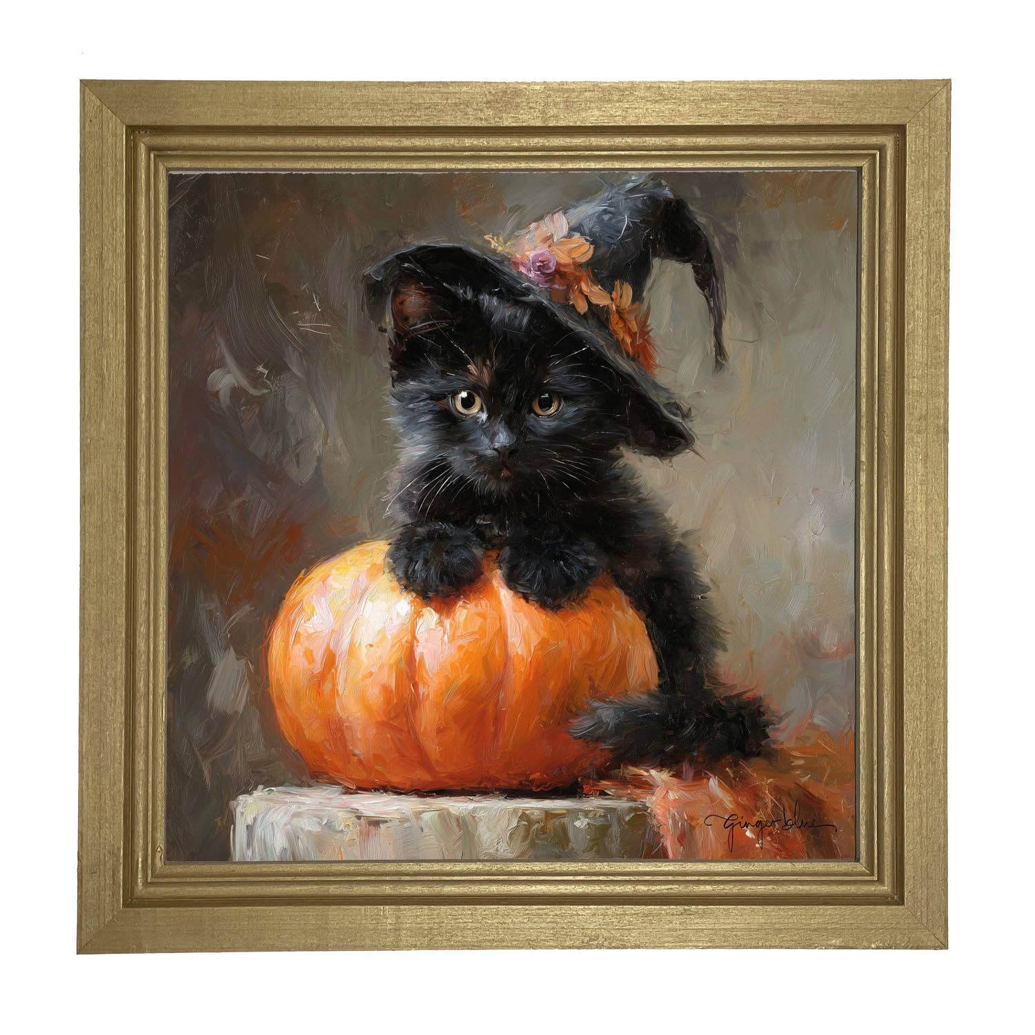 Black Kitten with Pumpkin