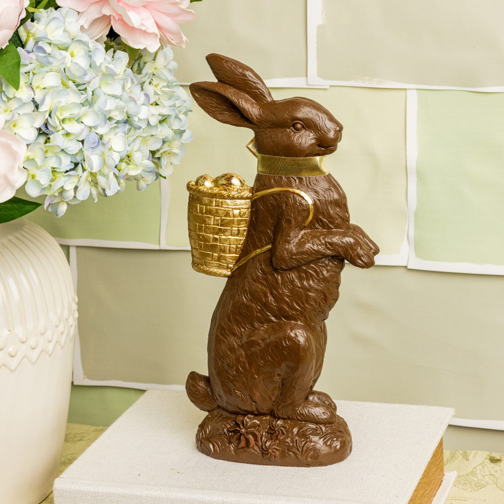 Vintage Chocolate Bunny w/ Gold Basket