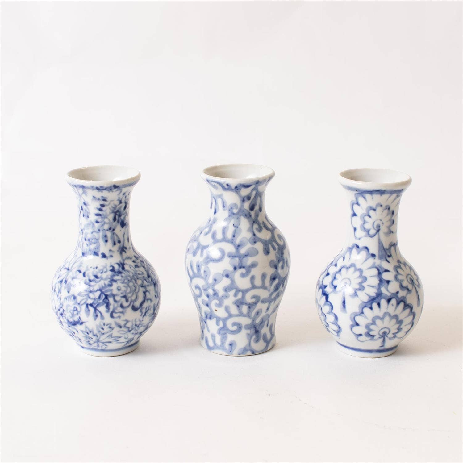 Bud Vases - Blue Floral (3 Designs) (Pk/06 Ast)