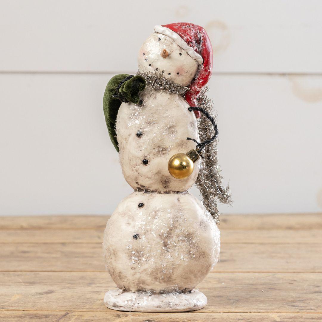 10.75" Christmas Snowman with Gold Ornament