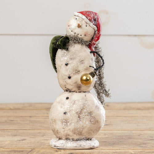 10.75" Christmas Snowman with Gold Ornament