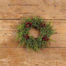 12" Soft Cedar & Red Berry Candle Ring