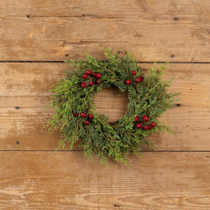 12" Soft Cedar & Red Berry Candle Ring
