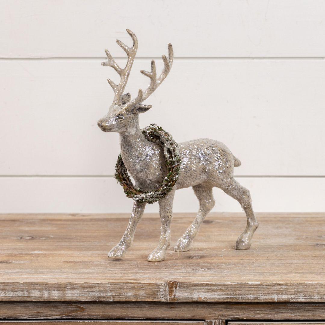 13" Standing Deer with Wreath