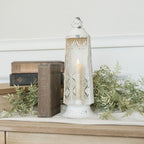 13" Valentina White Metal Lantern Candle Holder