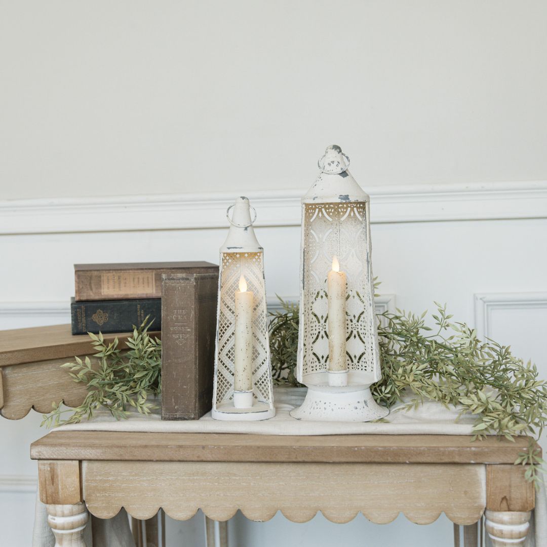 13" Valentina White Metal Lantern Candle Holder