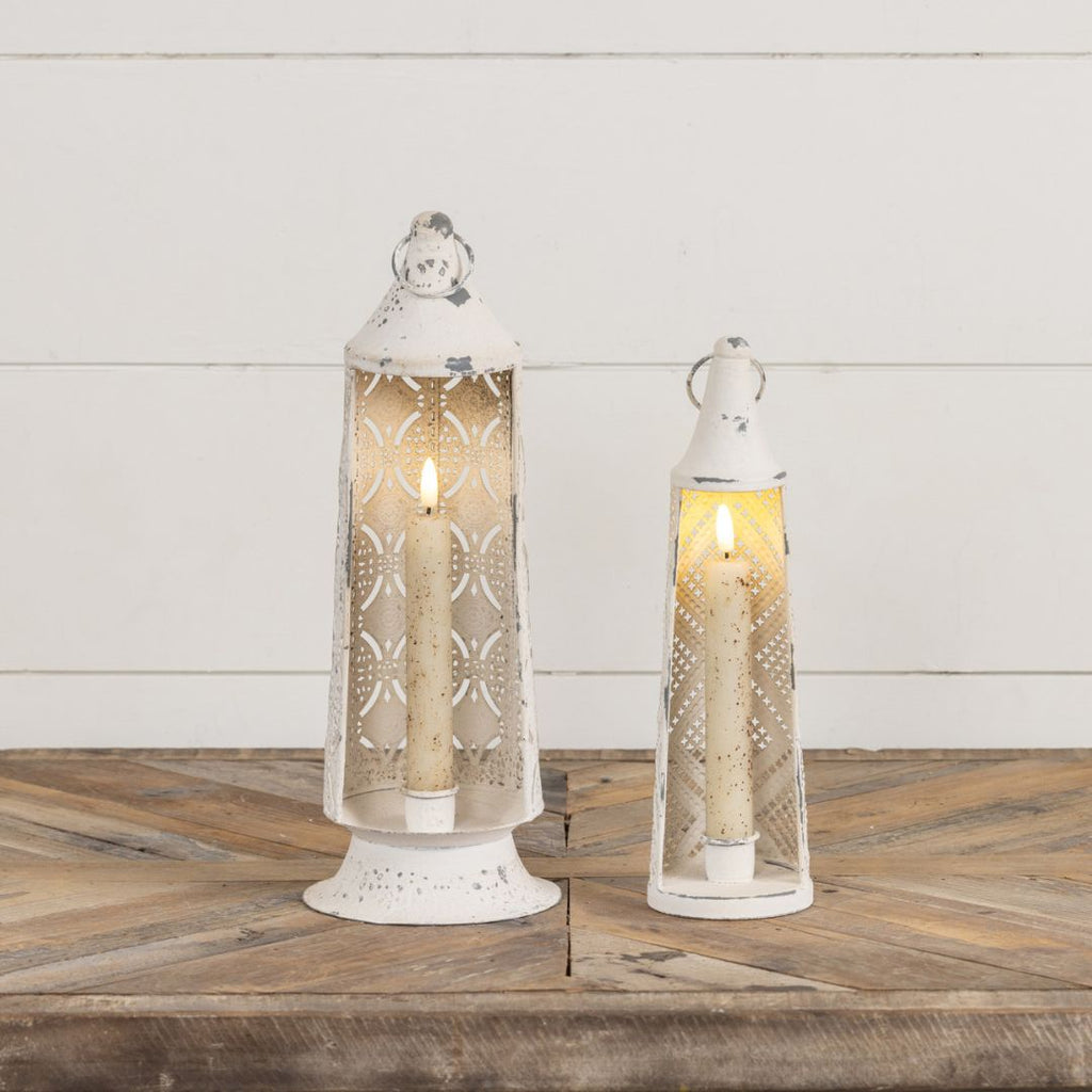 13" Valentina White Metal Lantern Candle Holder