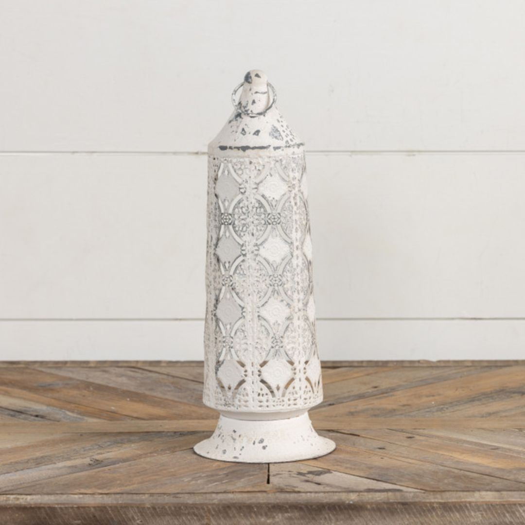 13" Valentina White Metal Lantern Candle Holder