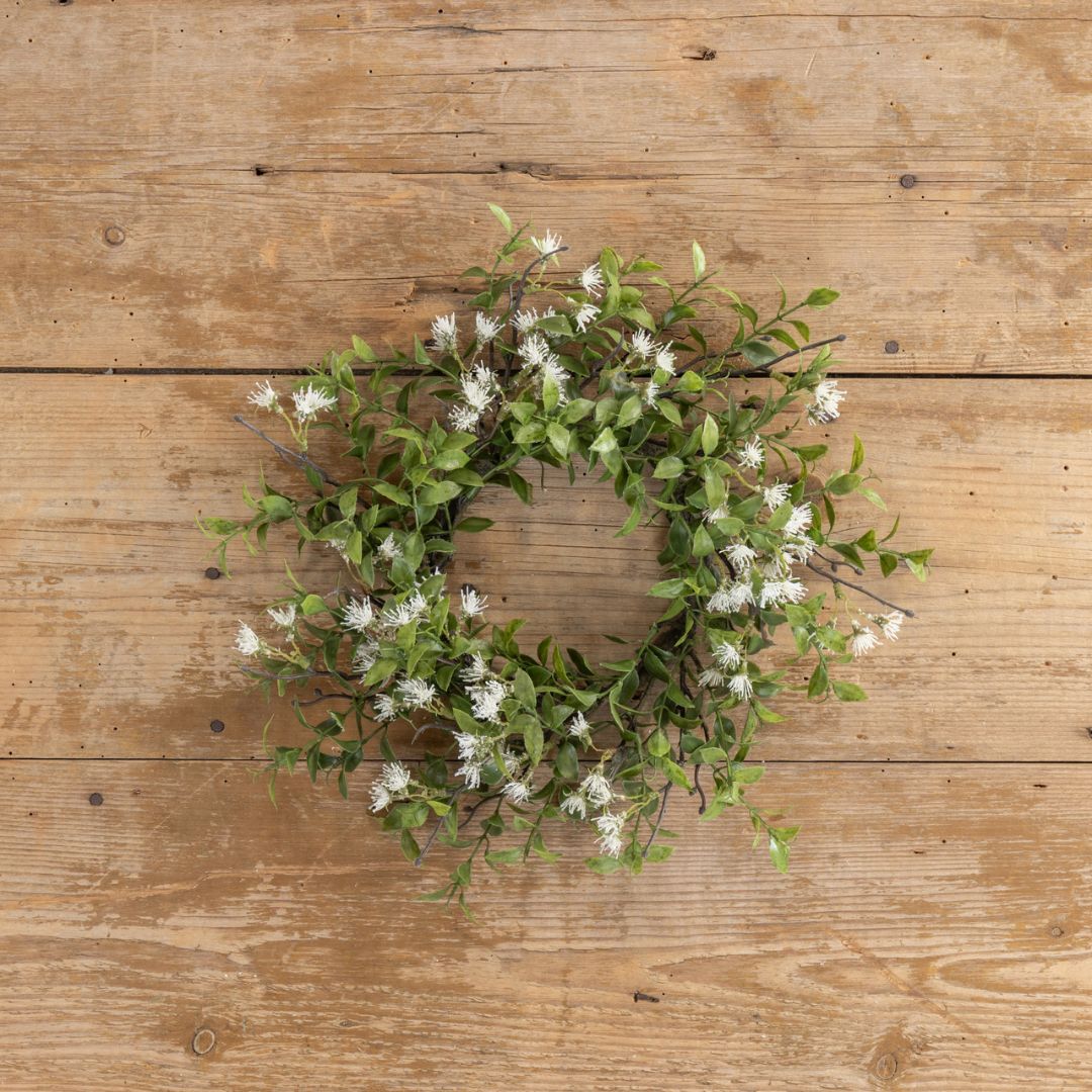 14" Tea Leaf with White Flower Candle Ring