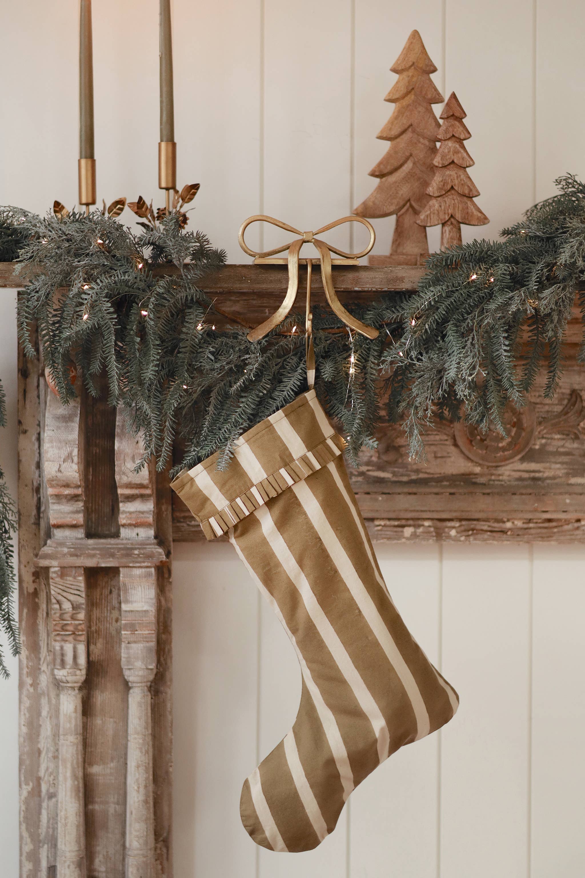Block Print Stripe Stocking, Olive