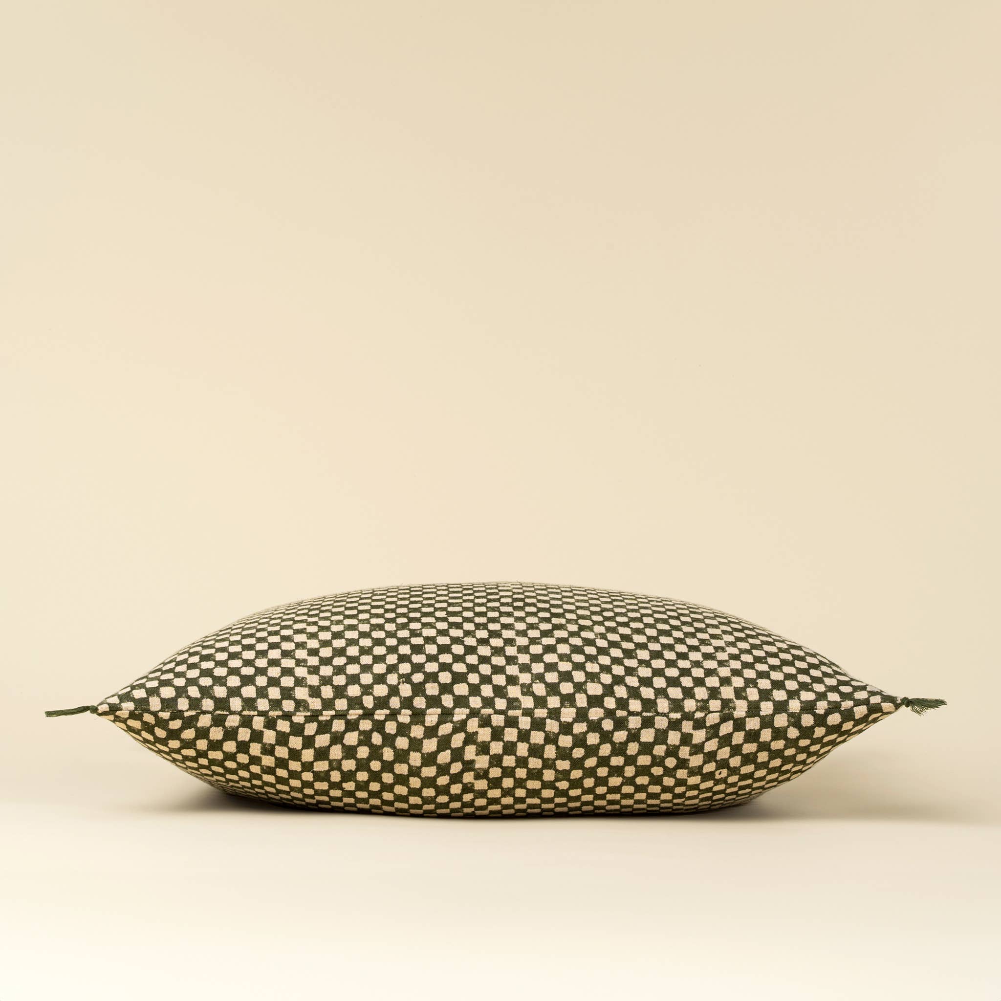 16x24 Block Print Check Linen Pillow-Green