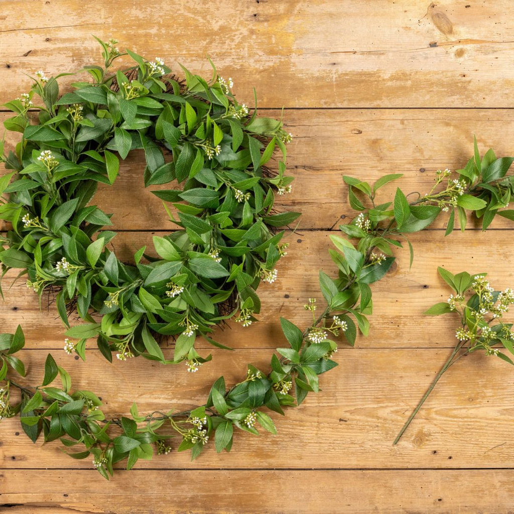 16" Mountain Laurel with White Berry Pick - Faux Plant Decor