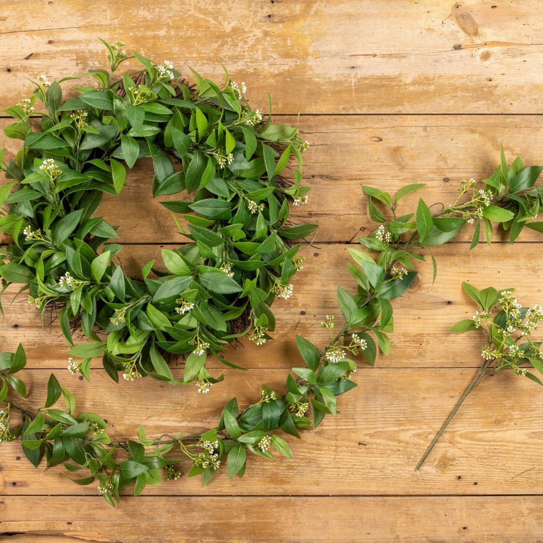 16" Mountain Laurel with White Berry Pick - Faux Plant Decor