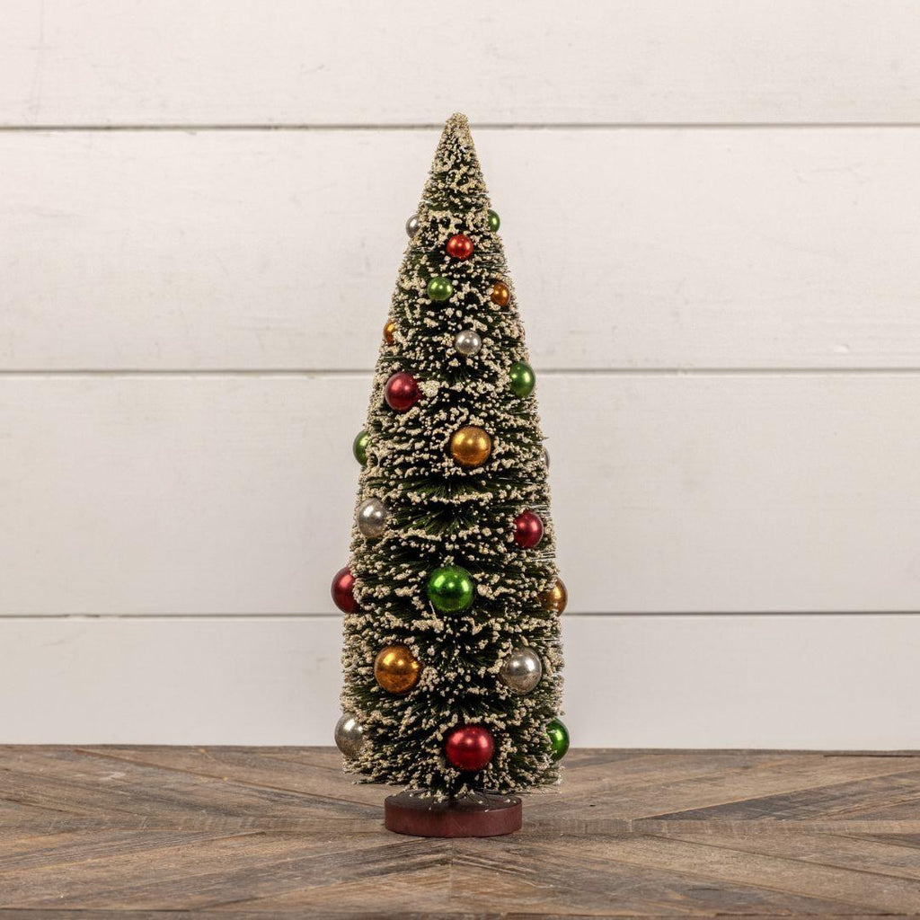 16" Snowy Christmas Tree with Multi-Colored Ornaments