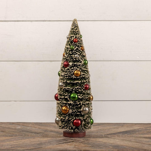 16" Snowy Christmas Tree with Multi-Colored Ornaments