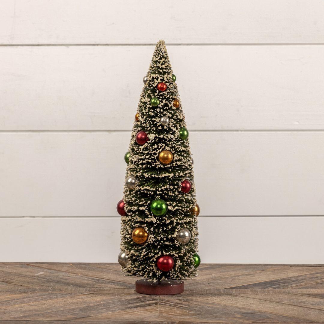 18" Snowy Christmas Tree with Multi-Colored Ornaments
