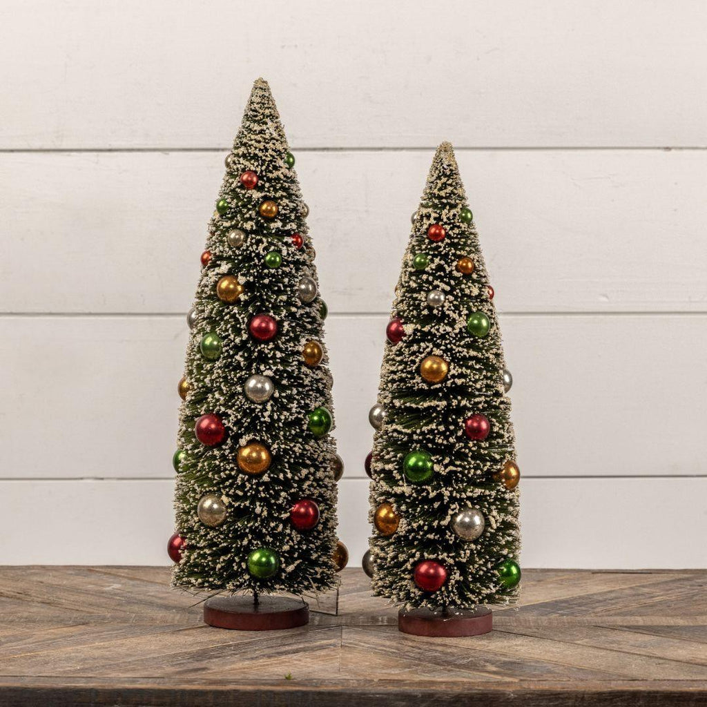 18" Snowy Christmas Tree with Multi-Colored Ornaments