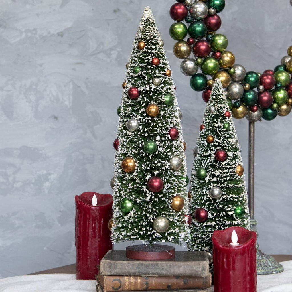 18" Snowy Christmas Tree with Multi-Colored Ornaments