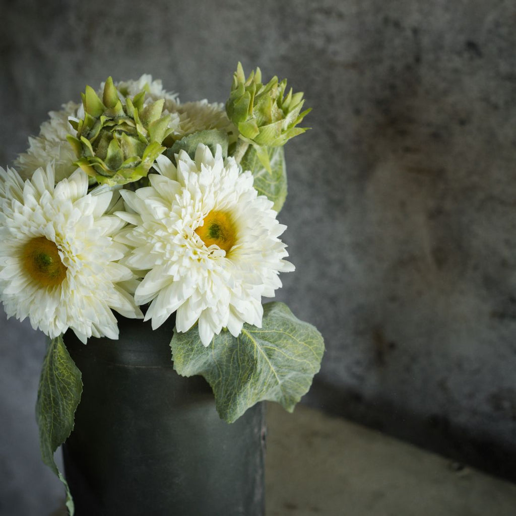 18" Cream Gerbera Daisy Bouquet - Faux Flower Decor